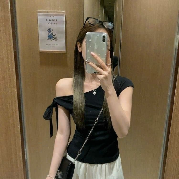 Áo Kiểu Croptop Trễ Vai Kèm Dây Buộc Nơ Nữ Siêu Tôn Dáng - Sam botique