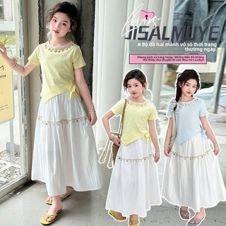 Set áo ngắn tay và váy dài cho bé gái - Váy boho công chúa phong cách Hàn Quốc dễ thương bay bổng