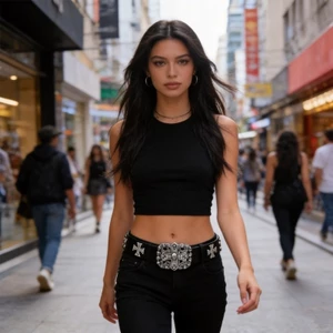 XGB Đen Punk Rock Thắt Lưng Unisex Thiết Kế 3 Chiều Rộng 8cm Trang Trí Eo Hoàn Hảo Cho Mặc Hàng Ngày Và Tiệc