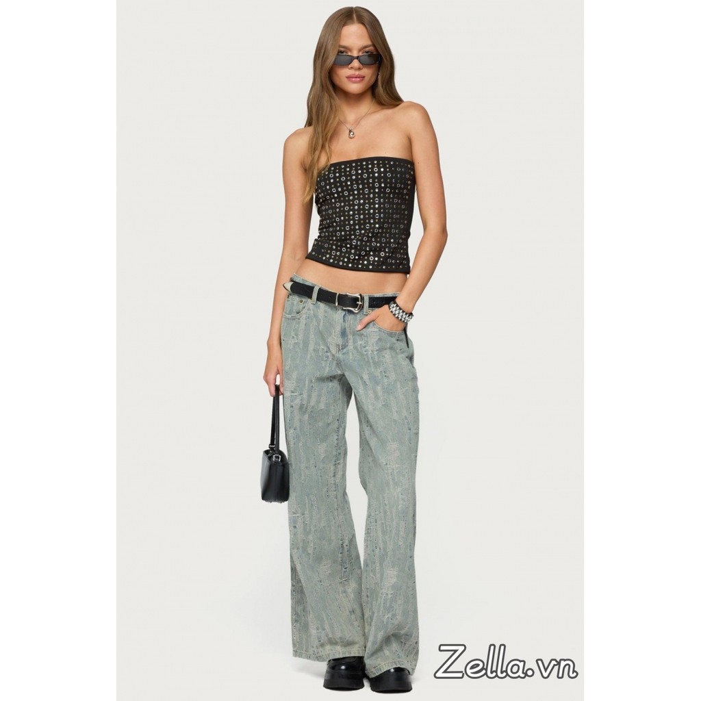 Áo Crop-Top Quây Bo Trễ, Polyester Màu Đen, Form Slim Fit