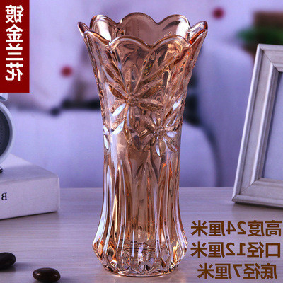 Retro Bình Pha Lê Thủy Tinh Màu Trong Suốt Dày Hộ Gia Đình Giống Nước Tài Lộc Tre Chèn Hoa Hồng Lily Hộ Gia Đình Phòng Khách IQGR