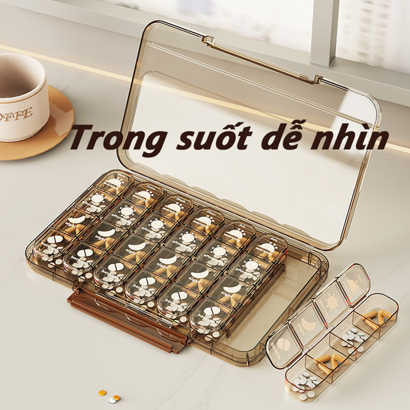 Hộp đựng thuốc 7 ngày 28,Khay Chia Thuốc Trong Suốt Nhiều Ngăn To ngăn tiện lợi,Mang Đi Du Lịch