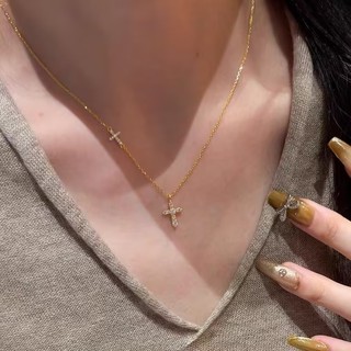 Vòng cổ chữ thập đôi kim cương phong cách vintage sang trọng - Quà tặng hoàn hảo cho ngày đặc biệt