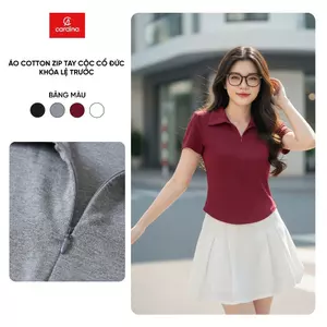Áo thun nữ CARDINA chất cotton Zip tay cộc cổ Đức khóa lệ basic dễ mặc 6APC06