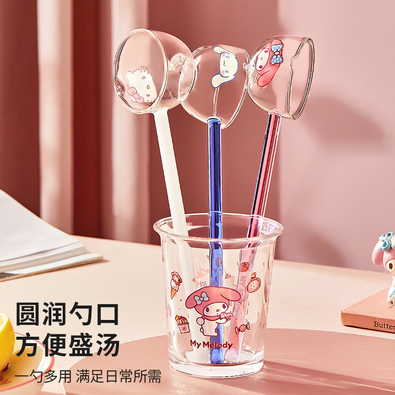 Sanrio Thìa Thủy Tinh Hộ Gia Đình Lớn Dài Tay Thìa Hoạt Hình Giá Trị Cao Ăn Thìa Uống ZTJK