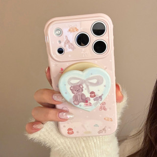[Sheren] Ốp điện thoại hình gấu dễ thương màu hồng Thích hợp cho i17 16 15 14 13 12 11 pro max Vỏ bảo vệ chống sốc