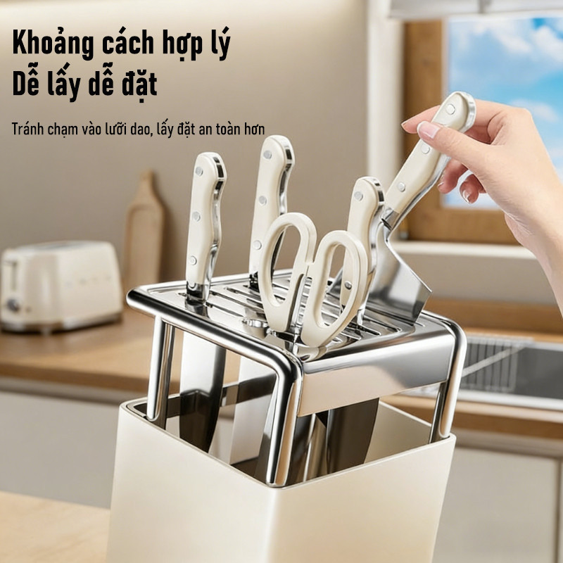 Giá Để Dao Kệ Bếp Thép Cacbon - Kèm Khay Hứng Nước, Thiết Kế Nhỏ Gọn, Tiết Kiệm Không Gian