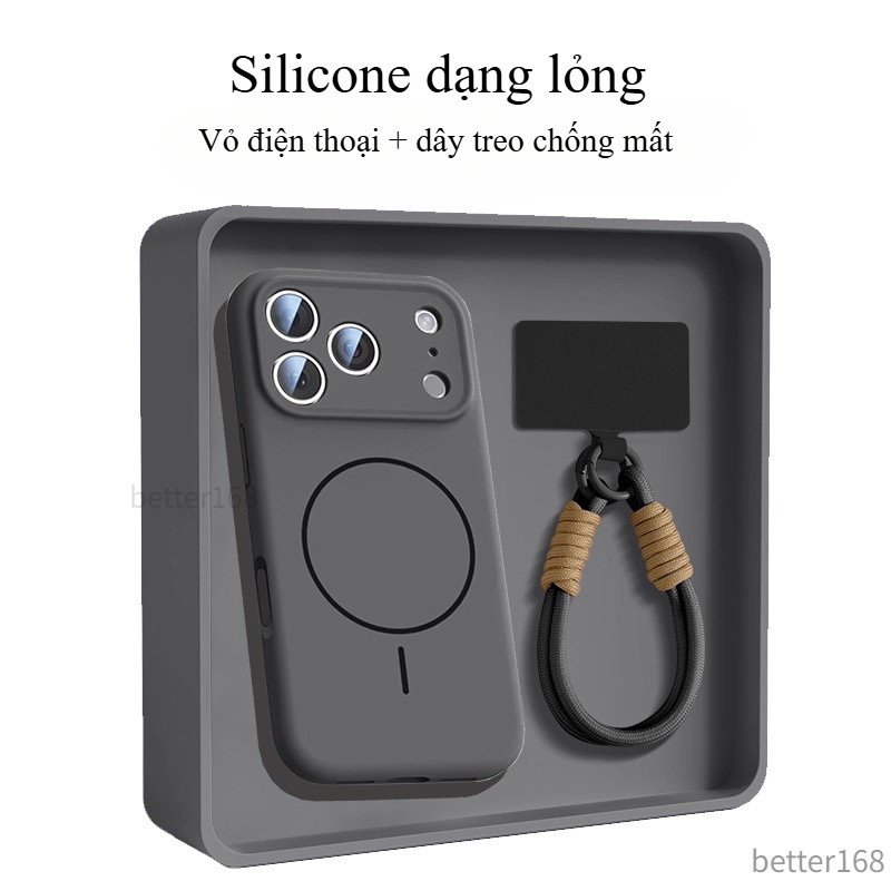 Ốp Lưng Silicone Lỏng Lỗ Cắt Chính Xác Có Dây đeo Phù Hợp Cho IPhone 17 16 15 14 13 12 Pro Max Vỏ Mềm Chống Sốc