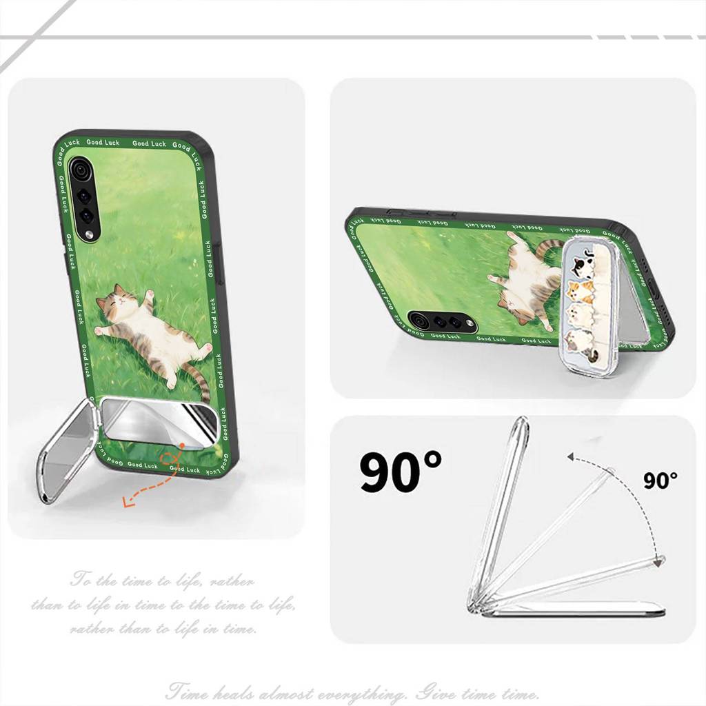 Ốp Điện Thoại Chống Sốc Bảo Vệ Cho LG Velvet 4G / 5G 3D Túi Điện Thoại Vải Miếng Dán Chân Đế Gương Trang Điểm Giá Đỡ Điện Thoại Chống Va Đập Thiết Kế Thời Trang Ốp Lưng Mềm Hoạt Hình Silicon
