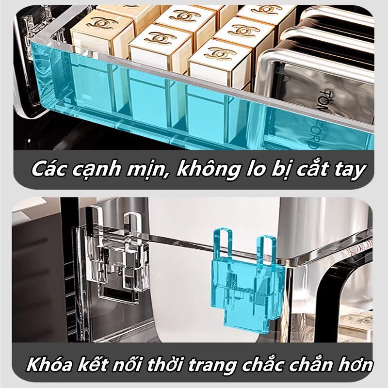 Hộp đựng mỹ phẩm 3 tầng hình thang PET trong suốt đa năng đựng vật dụng nhỏ dễ di chuyển gọn gàng