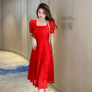 Váy ren tiên nữ cỡ lớn mùa hè dành cho nữ, thiết kế độc đáo, váy dài phong cách tình đầu, tay ngắn và thanh lịch.