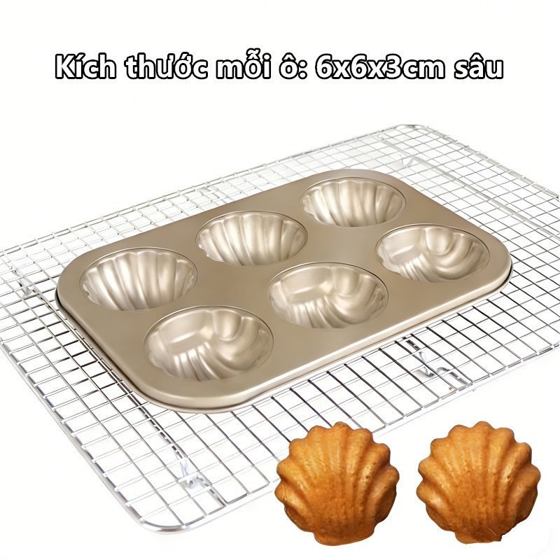 Khuôn làm bánh 6 ô chống dính thép carbon dẫn nhiệt đều dùng lò nướng chắc chắn dễ lấy bánh ra