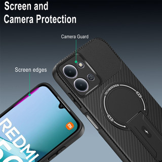 Dành Cho Redmi 15C 4G Ốp điện thoại Sợi Carbon Kết Cấu Từ Tính Cứng Có Chân Đế Mềm TPU Cạnh Chống Sốc Mỏng Vỏ