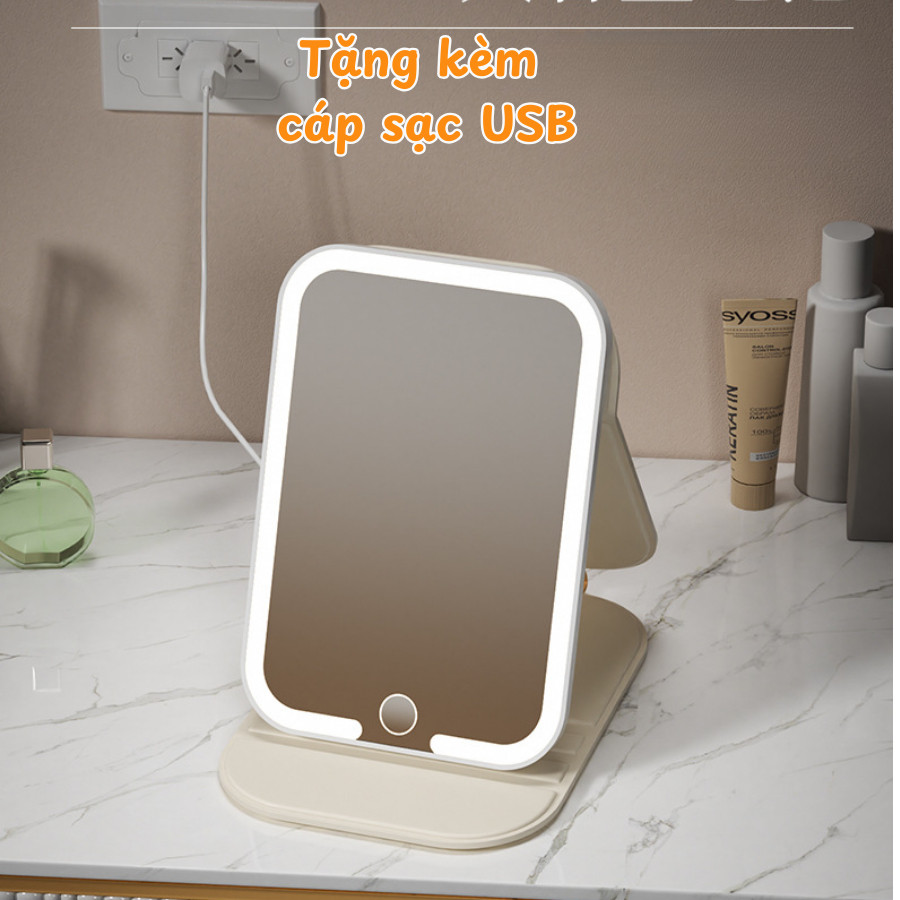 Gương LED Trang Điểm 3 Chế Độ Sáng - Gương Hoạt Hình Dễ Thương Trang Trí Bàn Học, Ký Túc Xá DINO