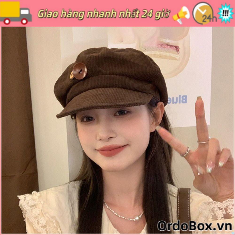 Mũ hình bát giác ORDOBOX, Giữ ấm Mũ bóng chày vải nhung chống gió, Trang trí hai nút cổ điển Mũ nồi có thể điều chỉnh mùa thu đông Mũ chống nắng cho nữ Cô gái