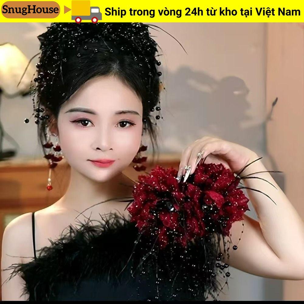 SNUGHOUSE Kẹp Tóc Hình Hoa Mẫu Đơn với Sequin, Phong Cách Cá Mập