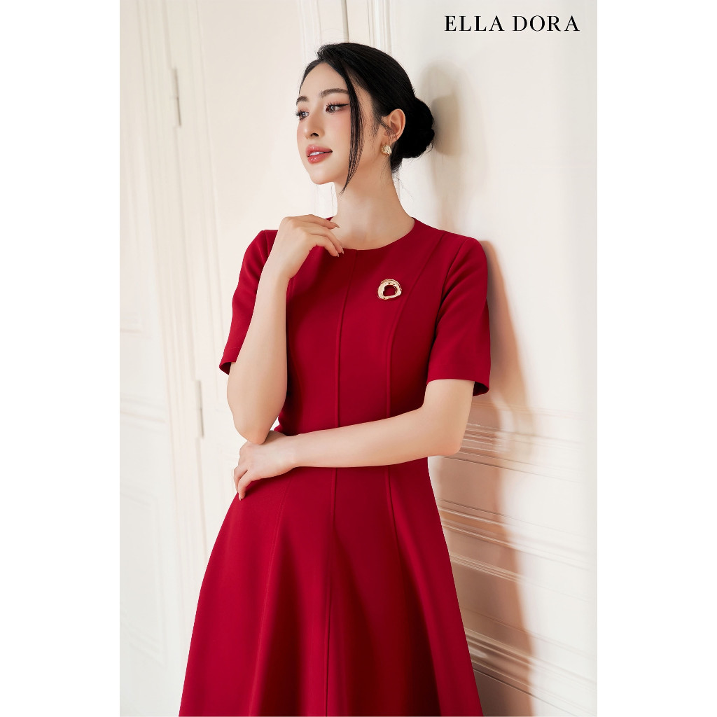 Đầm cổ tròn ELLA DORA form ôm bổ mảnh dáng midi dễ mặc thanh lịch 3 màu ĐỎ/BE/ĐEN  [D250]