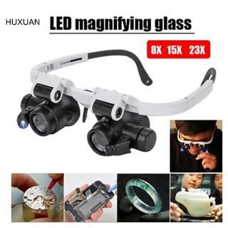 Kính lúp đeo đầu HUXUAN có đèn LED 8X 15X 23X Đồng hồ thợ kim hoàn Loupe RFT