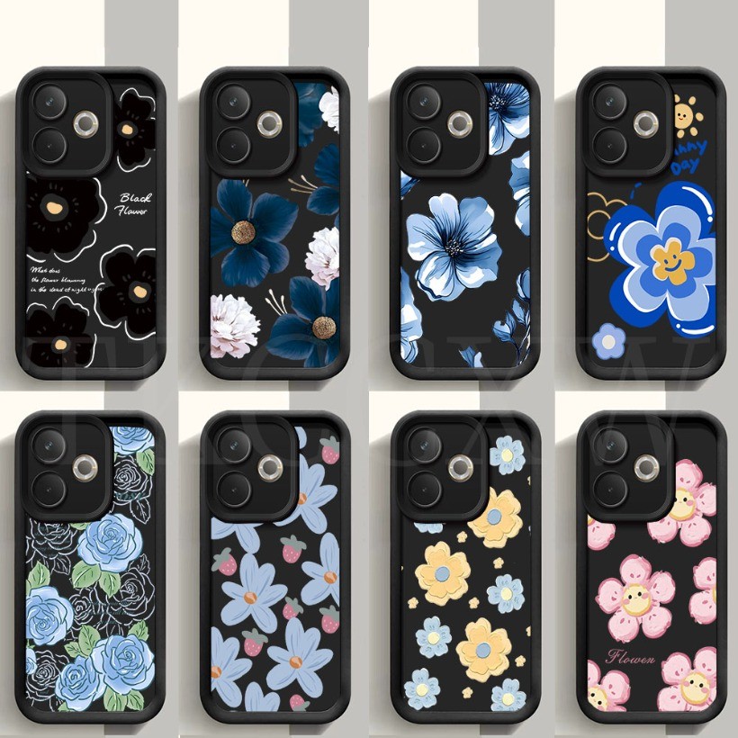 Tương thích với OPPO A18 A38 A58 A78 A79 A98 A57 A77 A77S Ốp Điện Thoại Nghệ Thuật Hoa Màu Đen Đồ Họa Silicon Mềm