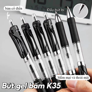 Bút gel ngòi 0.5mm cao cấp viết mượt, mực đen - Bút bi bấm dung lượng lớn viết nhanh khô dành cho học sinh sinh viên