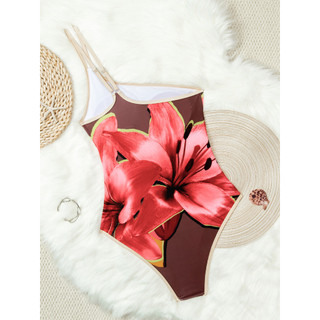 Đồ Bơi Nữ Rượu Hoa Đỏ Dây Đơn One Piece Bikini Bathig Suit