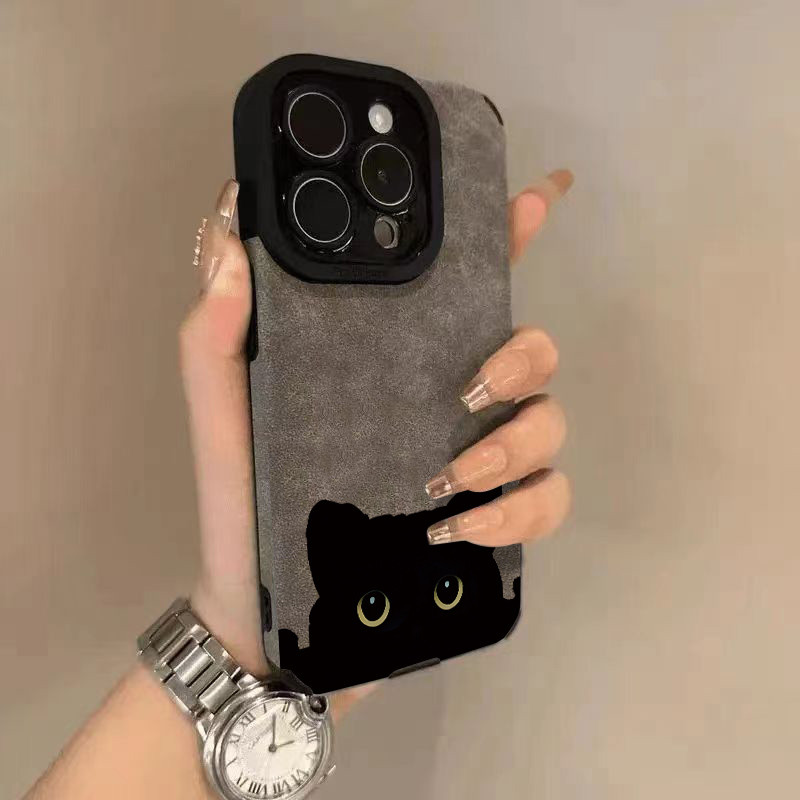 Dây chuyền nhỏ Black Cat phù hợp với vỏ điện thoại 17promax/16 PROMAX, iPhone 15, da lông nhím 14, xốp mềm X