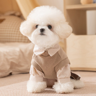 Mùa Thu Đông Quần Áo Thú Cưng Phong Cách Preppy Gấu Thêu Cặp Đôi Quần Áo Hai Mảnh Chó Nhỏ Bichon Quần Áo Cho Chó Teddy 26.1.19 QR0H