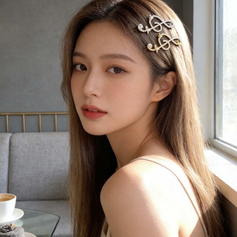 1 / 2 Kẹp Tóc Nữ Kim Cương Giả Sáng Bóng Tinh Tế Quyến Rũ - Nhẹ Đa Năng Thời Trang Kiểu Tóc Nhạc Note Barrettes
