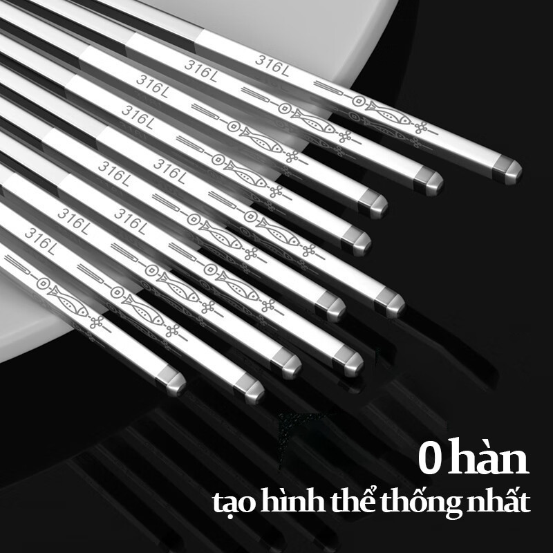 Bộ 10 Đôi Đũa Inox 316 Chống Trượt, Kháng Khuẩn Ag+ & Ruột Rỗng Chống Nóng - An Toàn Vệ Sinh Cho Bữa Ăn Gia Đình