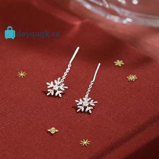 Deyangk - Bông tai dây xích hình bông tuyết, đơn giản và thanh lịch, phù hợp với xu hướng thời trang Hàn Quốc cho mùa đông
