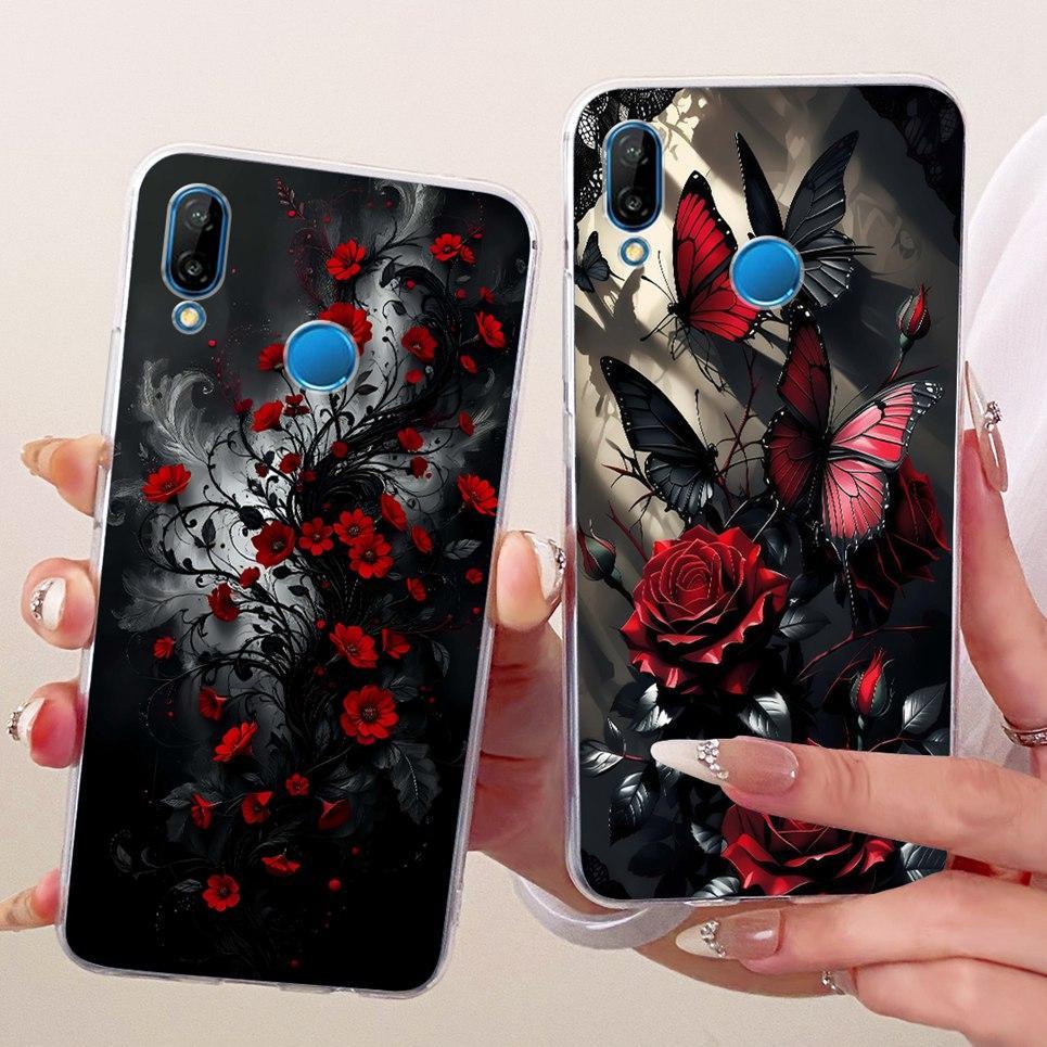 Vỏ hoa hình bướm sang trọng cho Huawei Nova 3e 3i Ốp điện thoại silicon mềm trong suốt cho Huawei P20 Lite