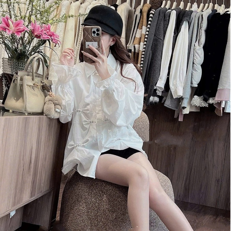 Áo Sơ Mi Chiết Eo Đính Đá KCloset Áo Trắng Nữ Phong Cách Tiểu Thư Sang Chảnh NA84