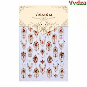VVDZA 5D Dán Móng Tay, Thiết Kế Sang Trọng Ngọc Lục Bảo Màu Ruby Baroque Scepter Nail, Phong Cách Đỏ Đá Quý Xanh Đá Quý Vàng Scepter Shiny Giả Đá Quý Móng Tay Xmas Nail