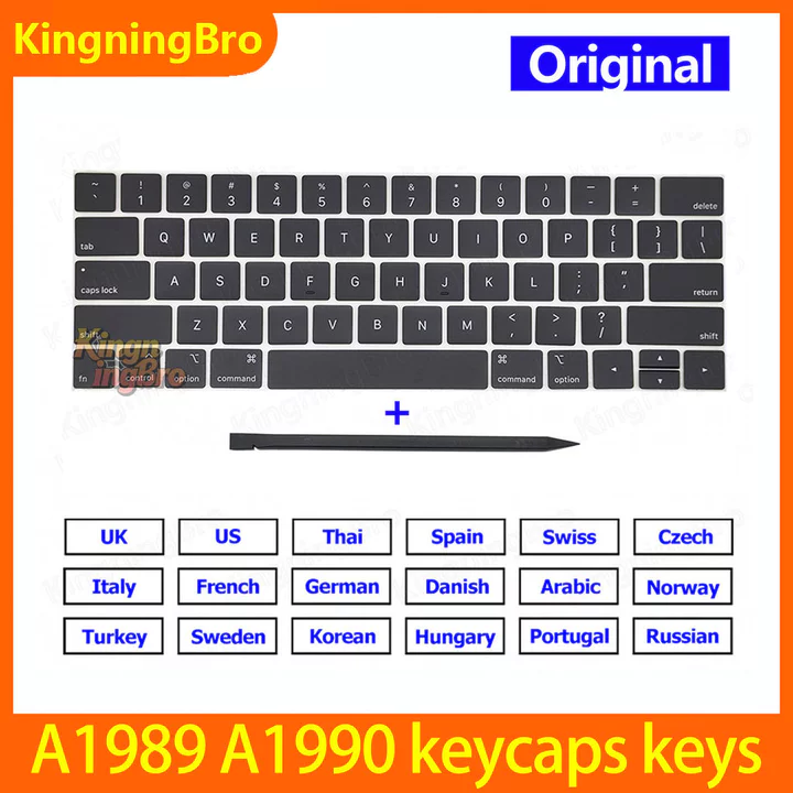 Mới A1990 keycaps Chìa Khóa Dành Cho Macbook Pro Retina 13 "15" A1989 A1990 Key Cap US UK UK Tây Ban Nha Thái Lan 2018 2019 Năm