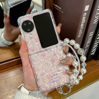 Ốp điện thoại gấp cho Oppo Find N2 N3 Flip Trong suốt gợn nước màu hồng vòng tay hoa nhỏ Vỏ điện thoại TPU cứng