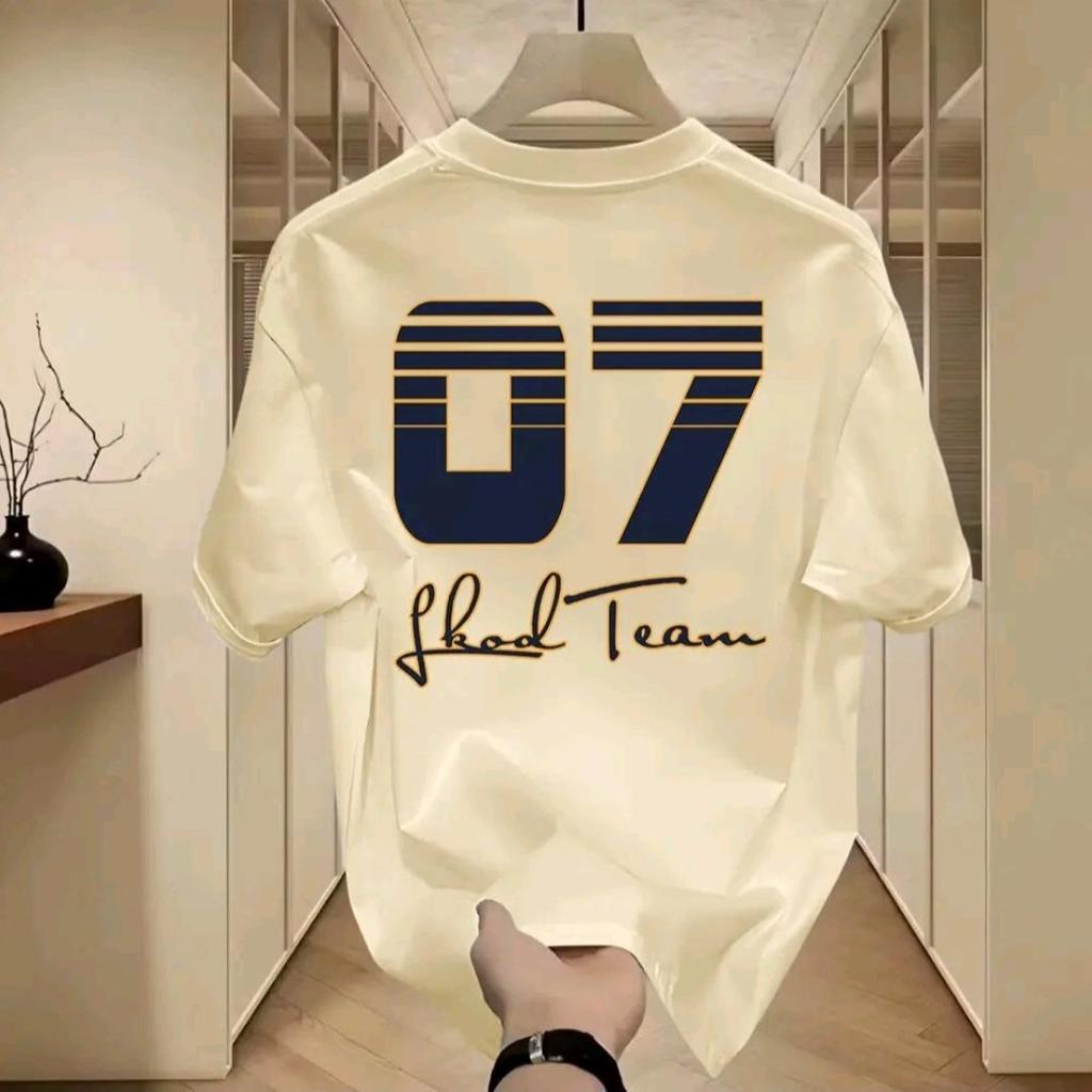 Đội Bóng Rổ 07, cotton 220G, cổ tròn, ngắn tay, phong cách Mỹ, 2025, mùa hè, áo unisex