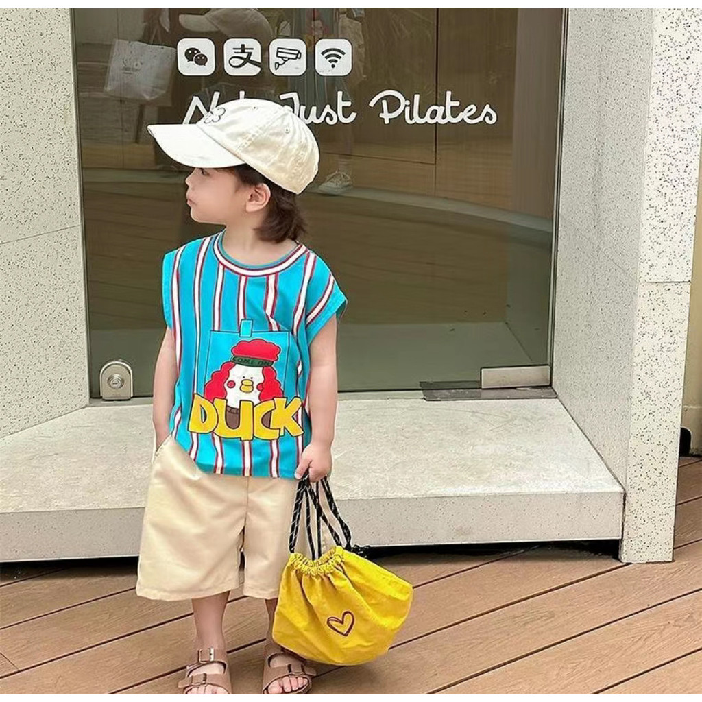 Bộ đồ Brother Sister Áo thun ngắn tay sọc mùa hè 90-140 Size K2VR