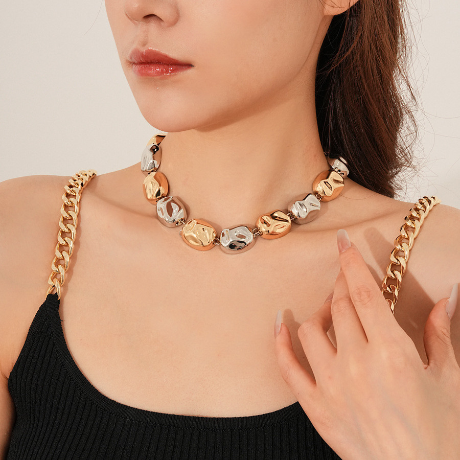 Vòng cổ nữ hình bầu dục phong cách Châu Âu và Mỹ, làm từ kim loại, cá tính và thời trang