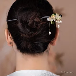 Câymun kẹp tóc lily của thung lũng tua rua nhỏ, phong cách cổ điển Trung Hoa Hanfu, đơn giản cho phụ kiện tóc