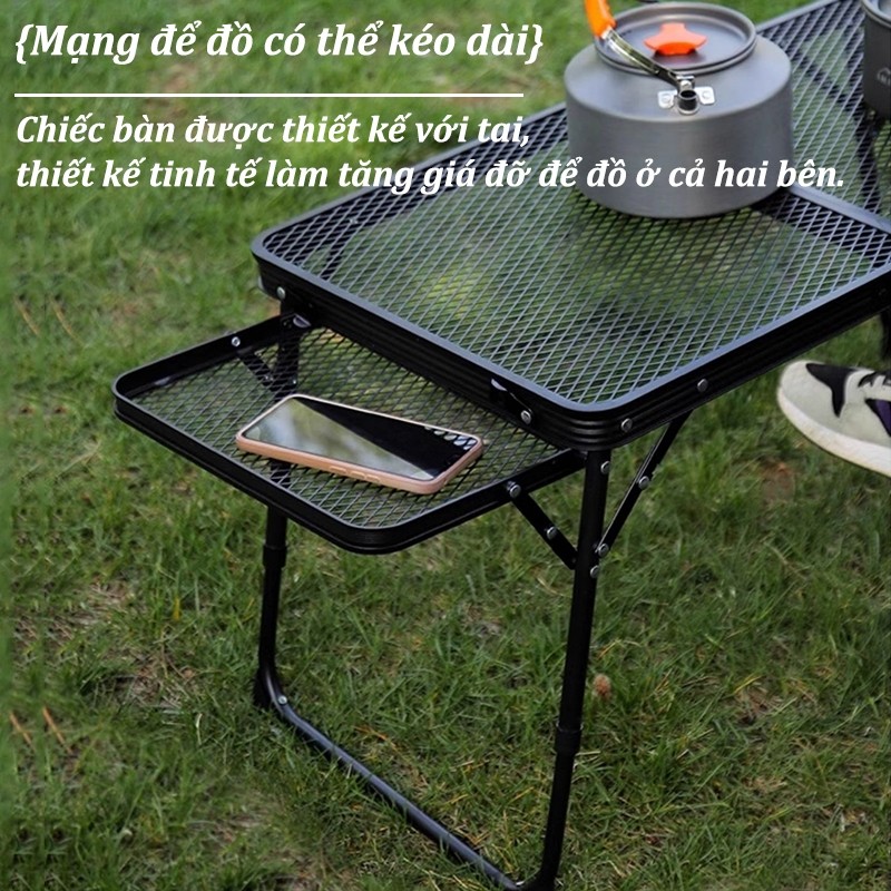 Bàn cắm trại, bàn lưới cắm trại gấp, có thể điều chỉnh chiều cao, bàn cắm trại di động, nhẹ và dễ mang theo