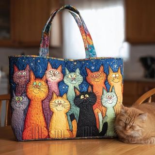 ALLGIFT Túi Tote Nữ, In Họa Tiết Mèo Họa Tiết Túi Xách Du Lịch, Thời Trang Hợp Thời Trang Nhẹ Vintage Túi Mua Sắm Dung Tích Lớn Nữ Cô Gái
