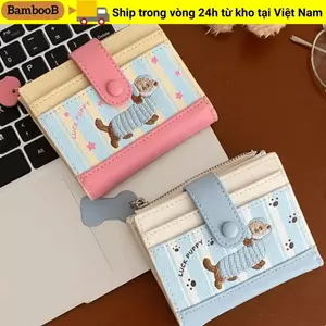 Ví Ngắn BAMBOOB, Ví Đựng Tiền Xu Dây Kéo Màu Dopamine, Ins Hoạt Hình Chó Dachshund In Túi Đựng Thẻ PU Nữ Cô Gái