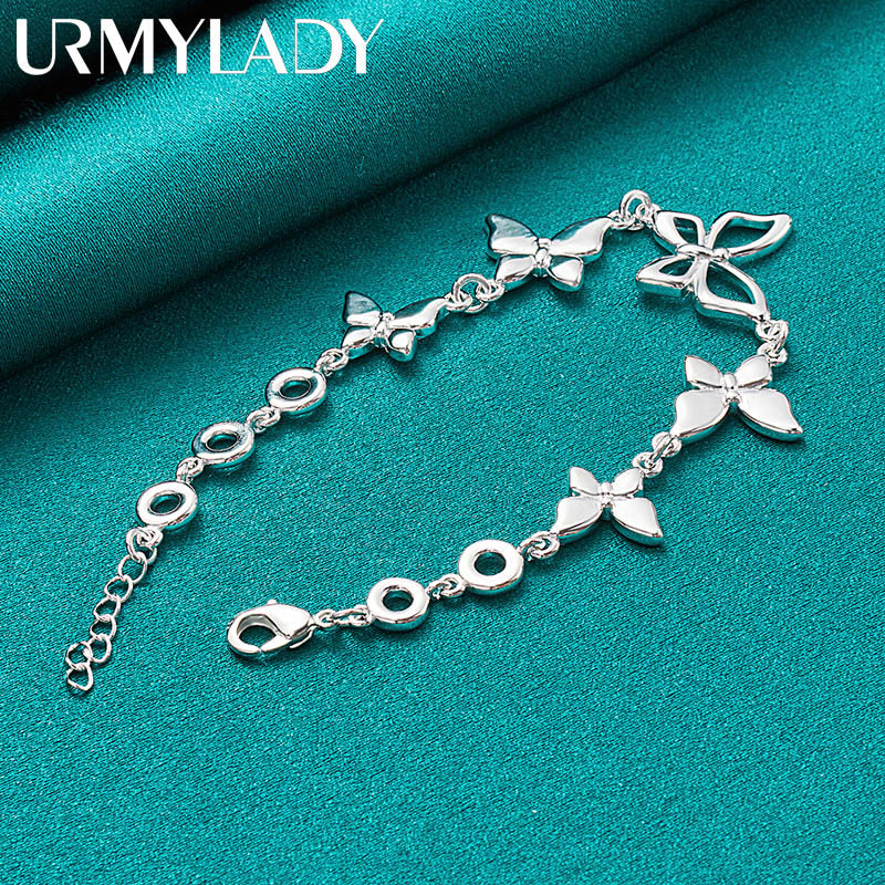 URMYLADY - Dây chuyền và vòng tay bạc 925, thiết kế bướm quyến rũ, phù hợp làm trang sức cưới và thời trang