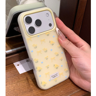 Ốp Điện Thoại Mờ Ins Màu Vàng Nơ Hoa 2in1 Hàn Quốc Cho iPhone 17Promax 17pro 13 14 15 16 Pro Max Vỏ Di Động Nữ Chống Sốc