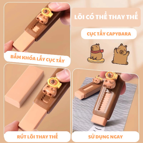 Bút xóa bút chì dẻo dạng hình hoạt hình đáng yêu, không gây kích ứng, phù hợp cho học sinh sử dụng.
