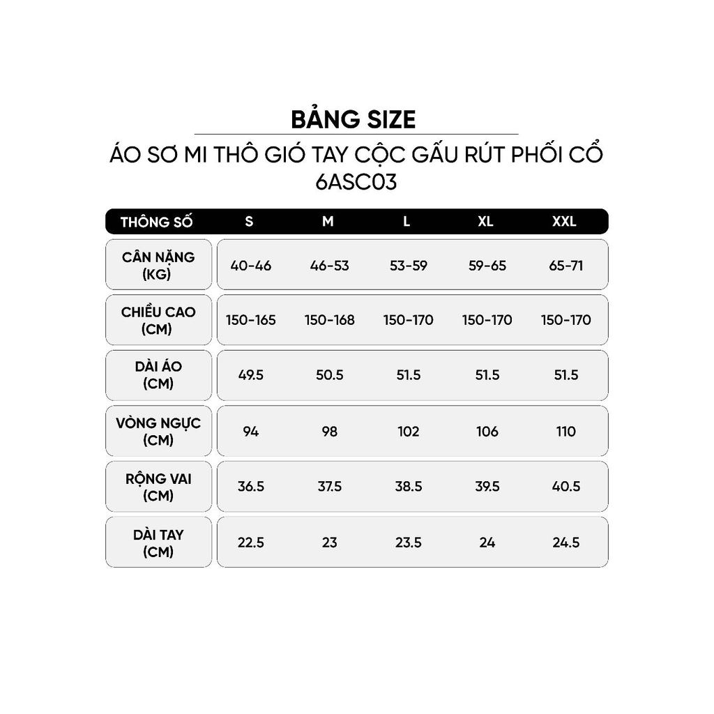 Áo sơ mi nữ CARDINA chất thô gió tay cộc gấu rút phối cổ 6ASC03