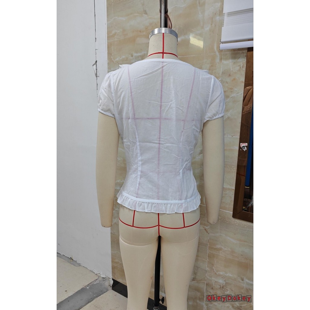 ODokey-Áo thun nữ cổ tròn tay ngắn xù rỗng áo mùa hè