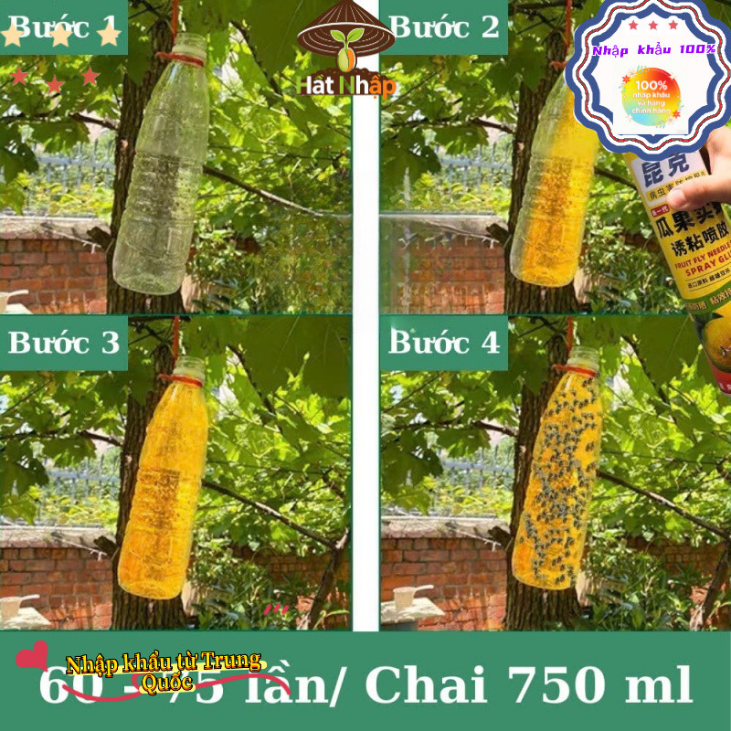 Bẫy ruồi vàng chai 800ml thế hệ mới - Hiệu quả với cả ruồi đực, ruồi cái gây hại cho cây ăn trái và rau hoa màu-k025