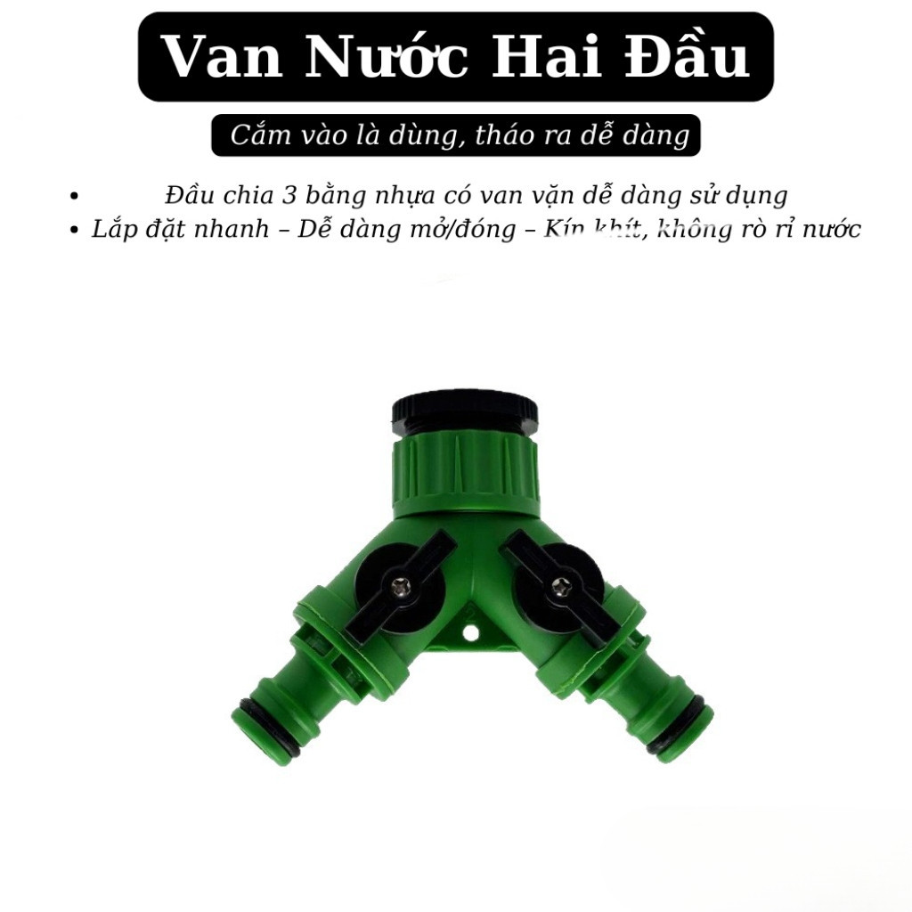 【COD】Van chia nước 2 nhánh với thiết kế chữ Y, tích hợp van khóa trên mỗi đầu ra để kiểm soát dòng chảy linh hoạt.