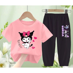 Kuromi Phim Hoạt Hình Bé Gái Hai Mảnh Bộ Áo Tay Ngắn Và Quần Dài Dễ Thương Thường Ngày Mặc Trang Phục